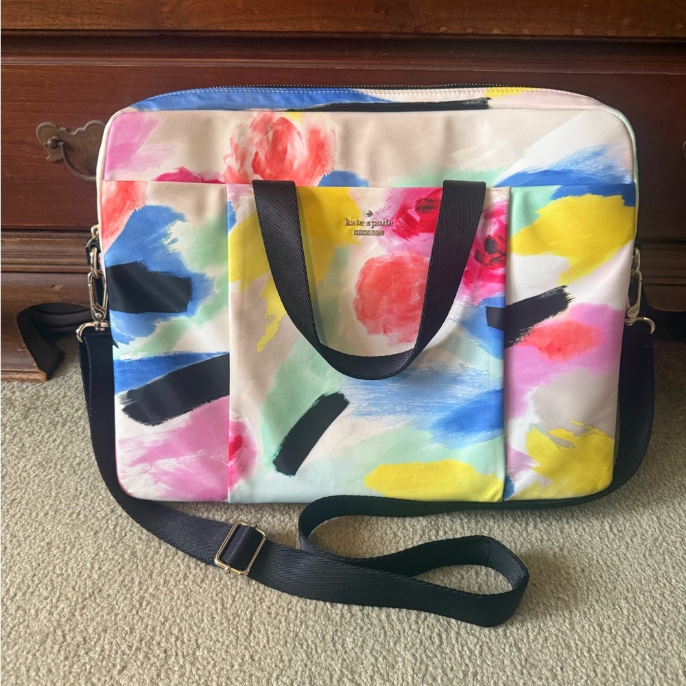 kate spade Colorful Brushstroke Laptop Bag with Black Straps
